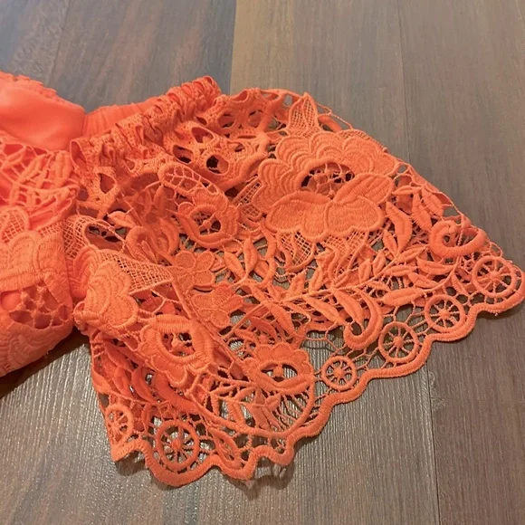 Lauren Ralph Lauren Lace Off The Shoulder Coral Color Dress, Lined Size 4 Petite - Picture 12 of 12